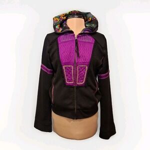 Custo Barcelona Y2K‎ Streetwear Punk Emo Full Zip Beaded Hoodie Black Purple VTG